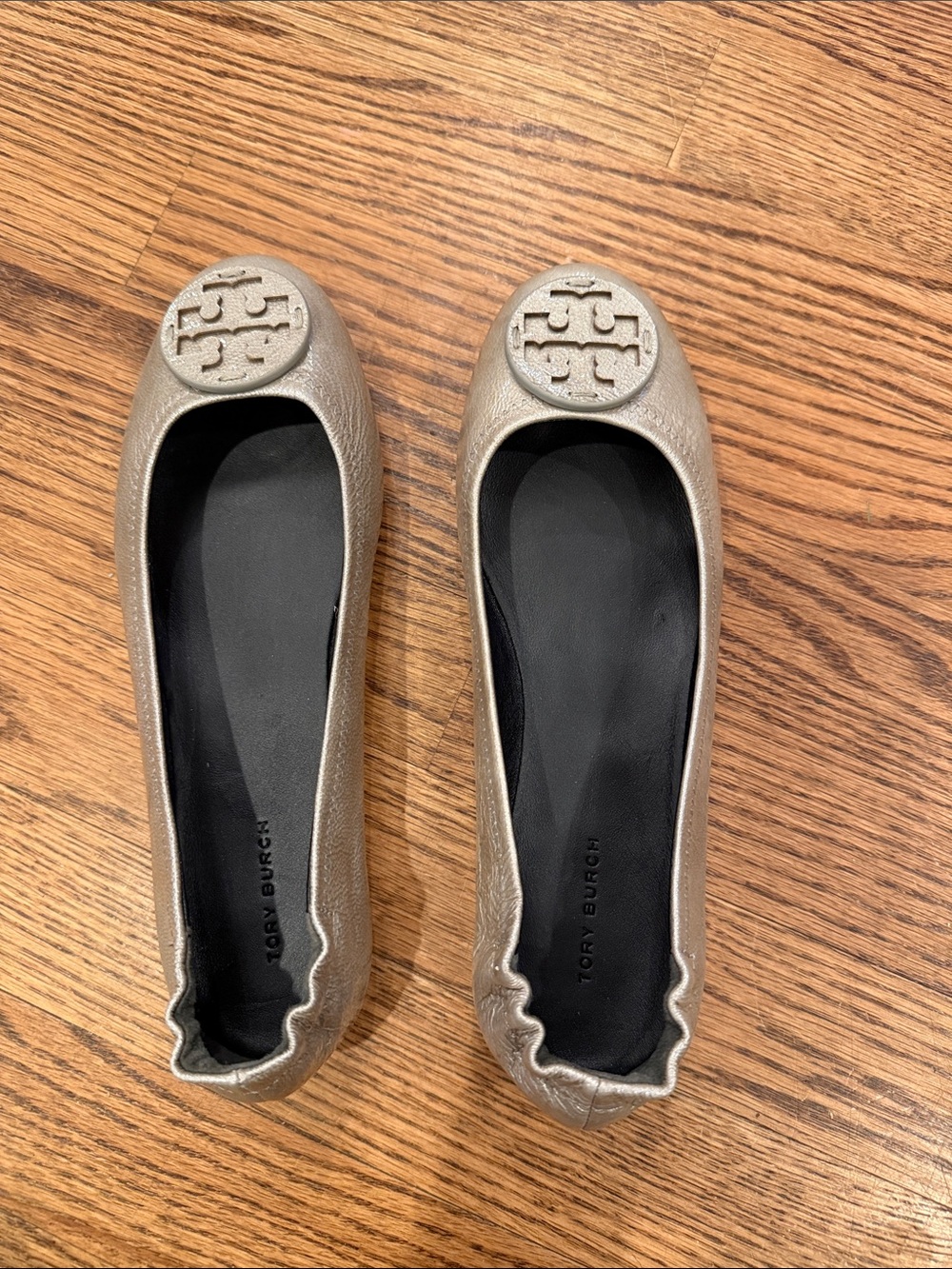 Tory Burch Champagne Metallic Logo Ballet Flats